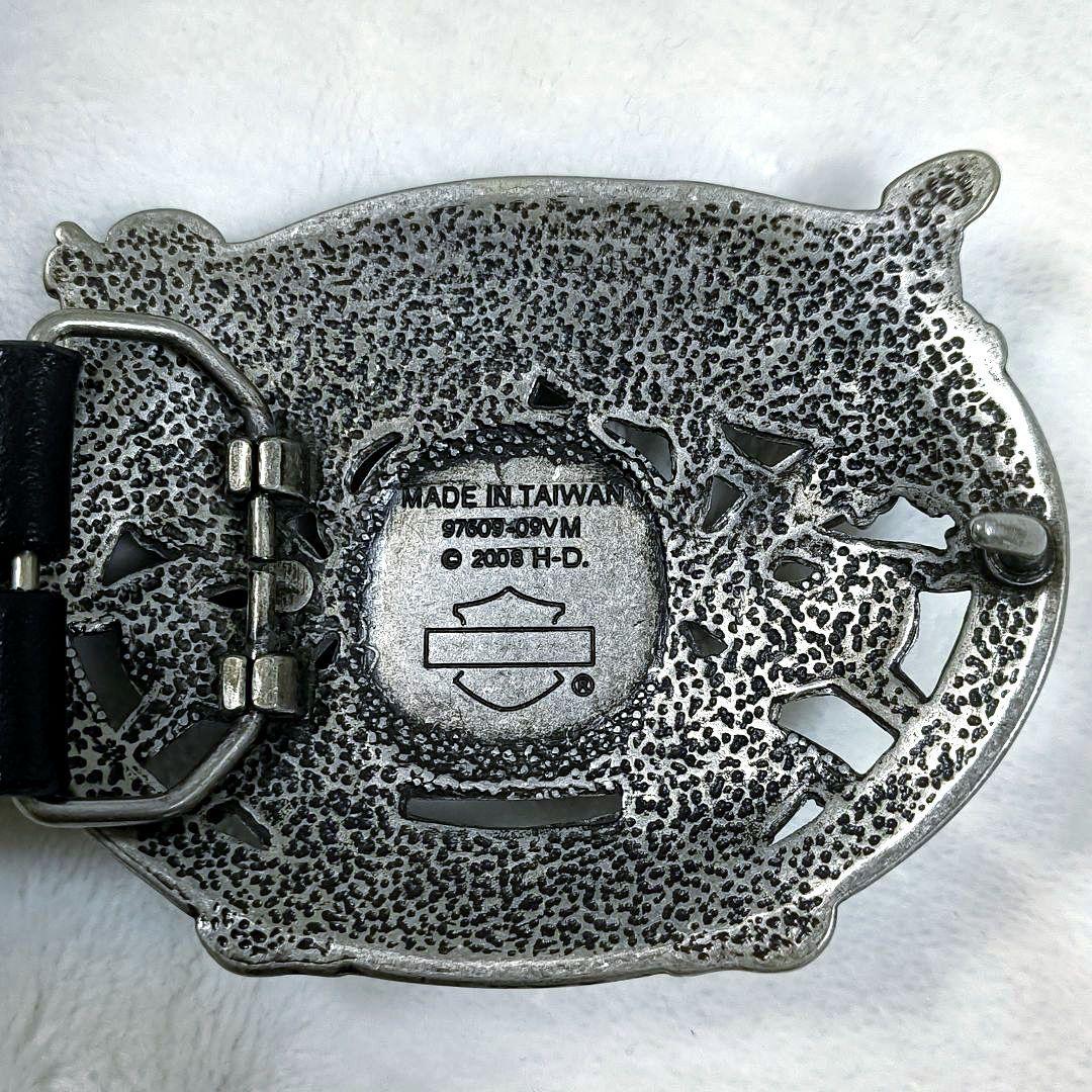 ハーレーダビッドソン　ベルト　バックル　ドクロ　レザー　ブラック