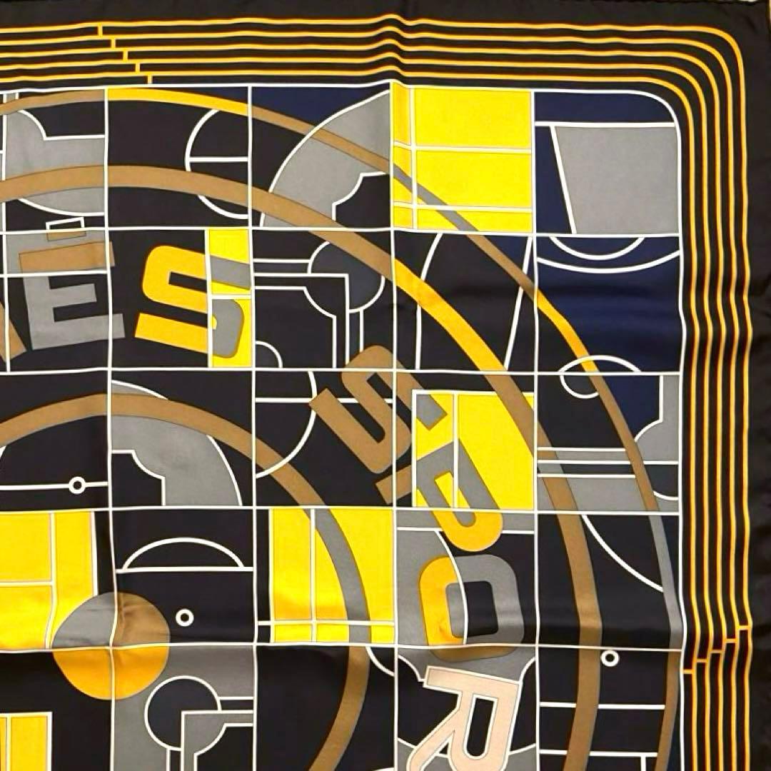 美品 エルメス シルクスカーフ カレ90 エルメススポーツ 黒色 黄色 灰色