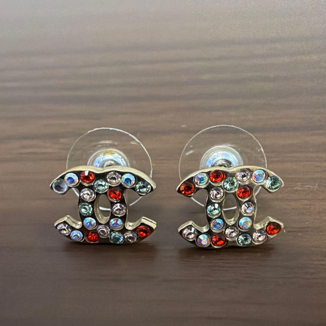 美品　CHANEL シャネル　ピアス　ゴールド　ラインストーン　ココマーク