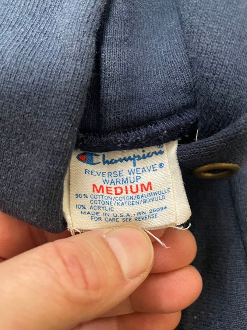 チャンピオン80s90sトリコタグ3段プリントリバースウィーブパーカー ネイビー