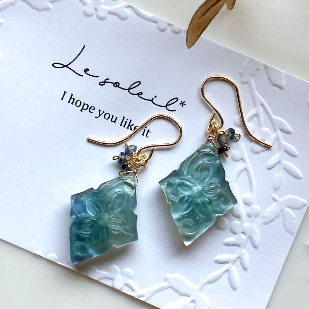 マルモ◆水晶×ピンクゴールド箔トリプレットストーンピアス