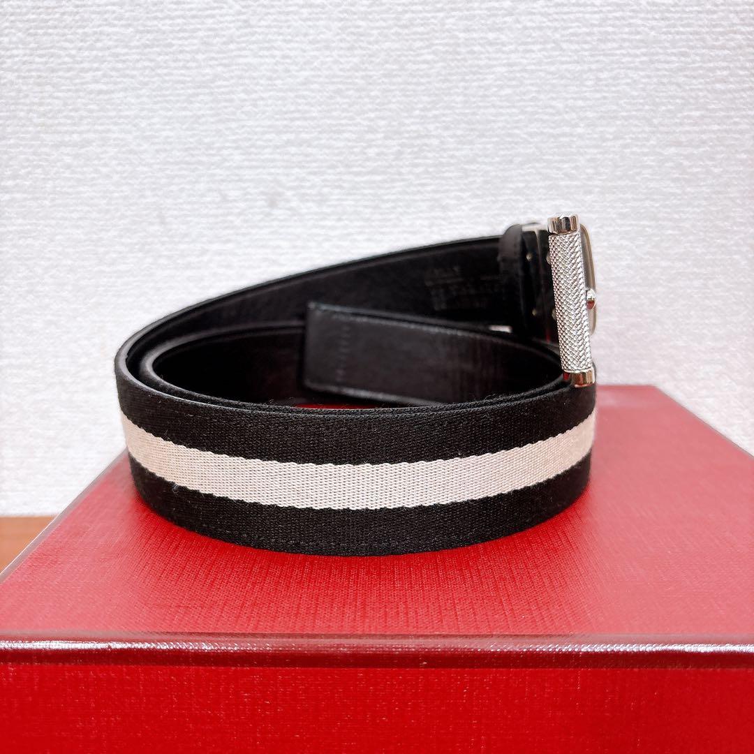 未使用級 BALLY バリー リバーシブル ベルト レザー キャンバス ブラック