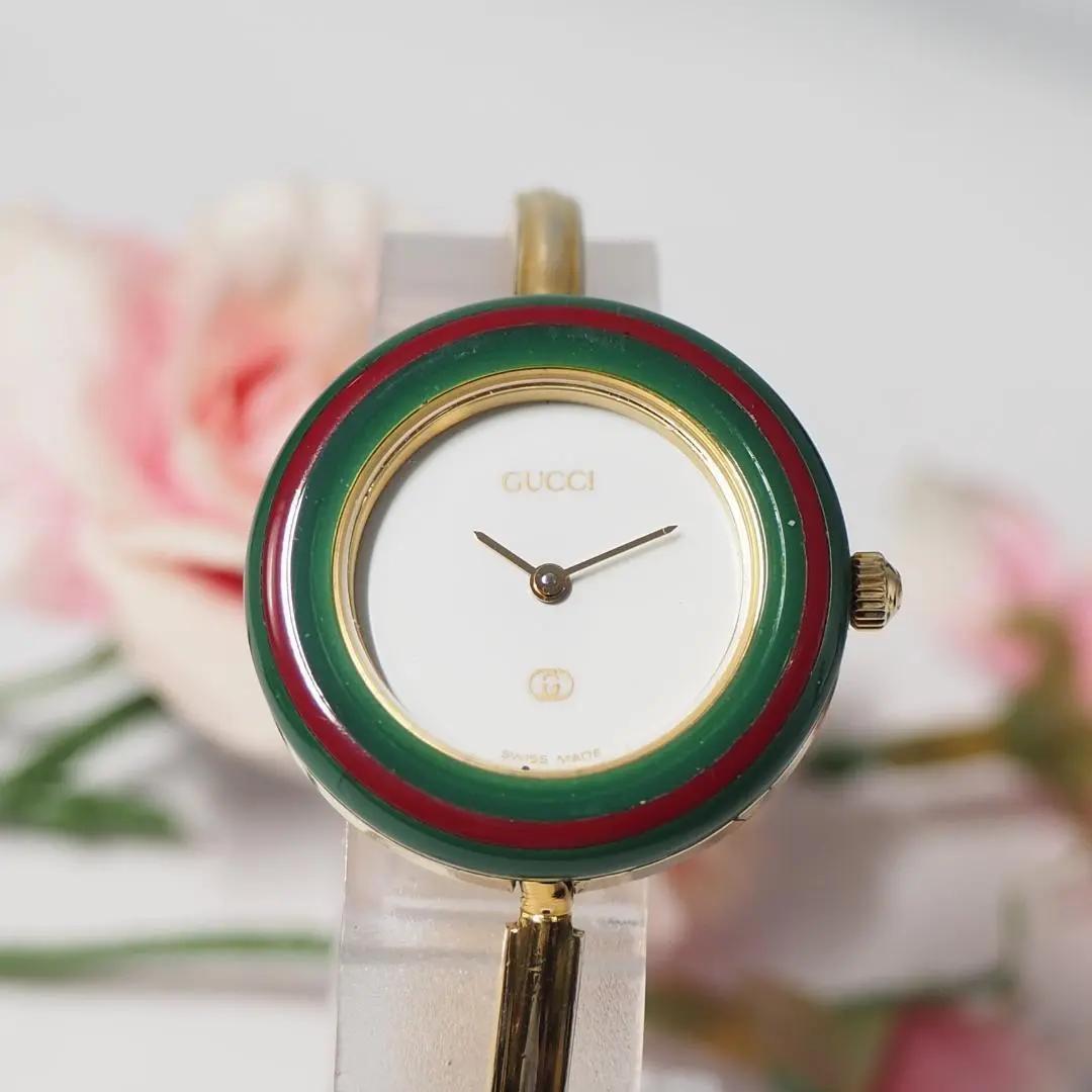 美品 グッチ GUCCI チェンジベゼル バングルウォッチ 腕時計 F601
