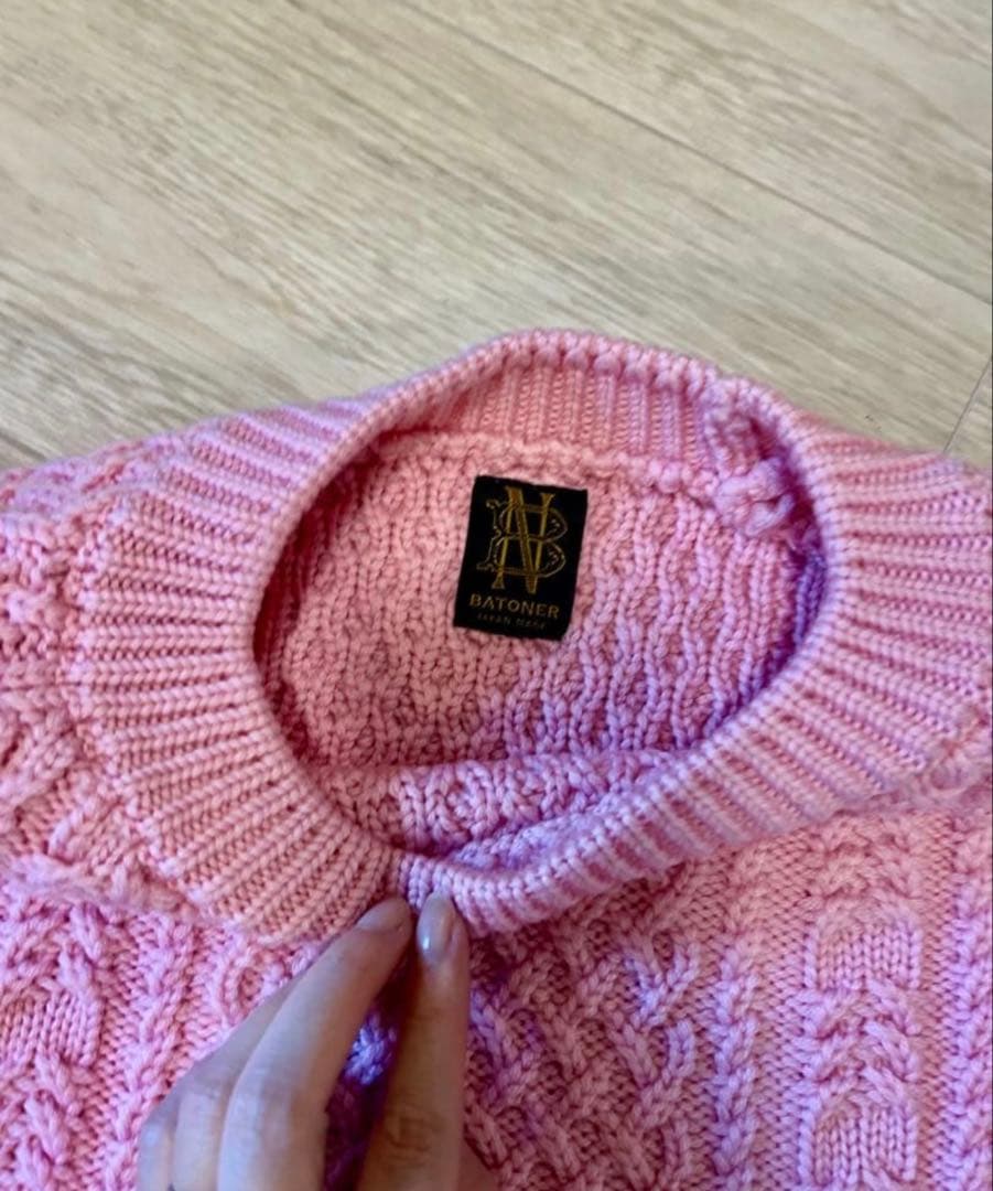 BATONER バトナー ピンク ケーブルニットセーター