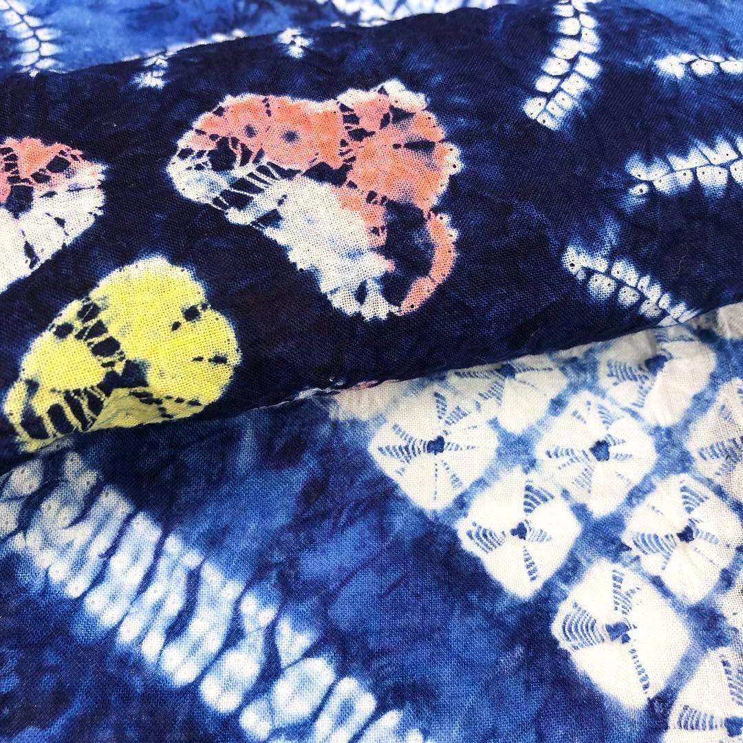 ☆ 夏着物 浴衣 有松鳴海本絞り 可愛い花柄模様 藍色 トール K-3580