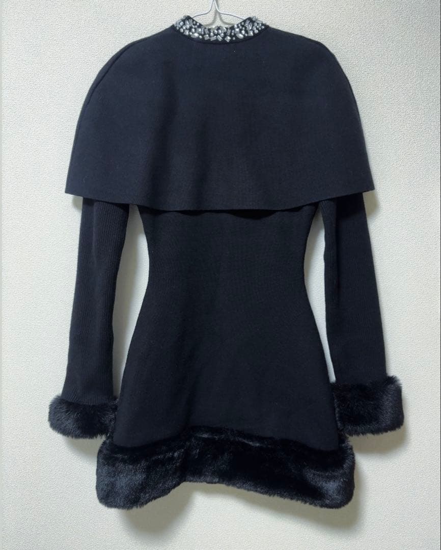 Darich ビジューケープニットミニワンピース ブラック