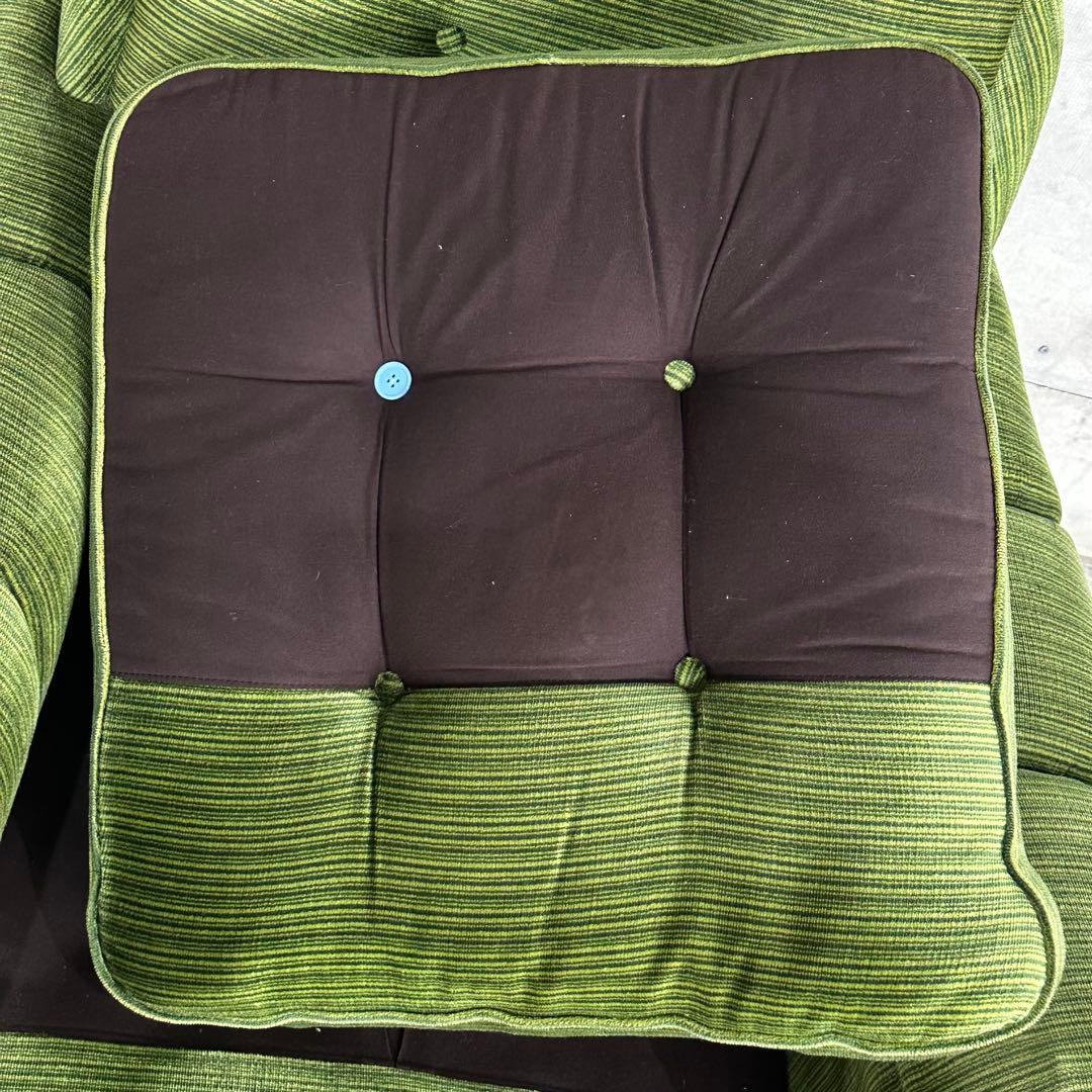 昭和レトロ ミッドセンチュリー グリーン 1人掛けソファ木肘 ヴィンテージ 国産