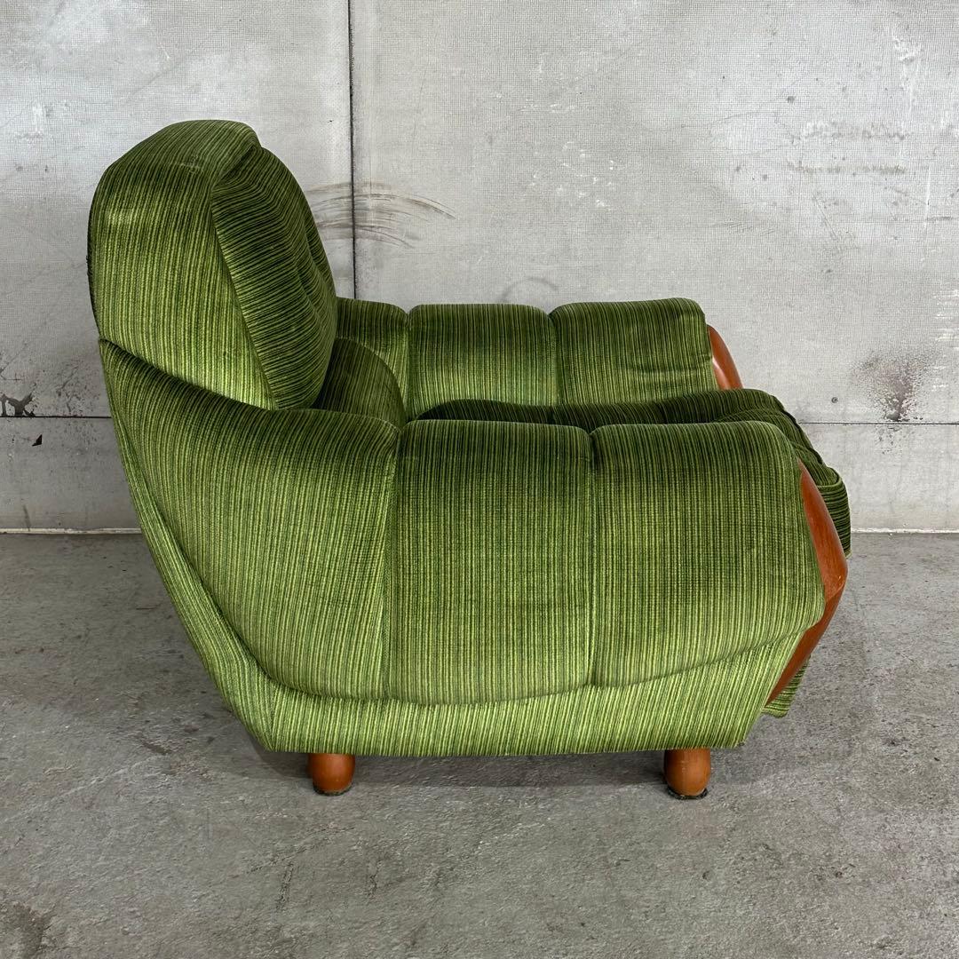 昭和レトロ ミッドセンチュリー グリーン 1人掛けソファ木肘 ヴィンテージ 国産