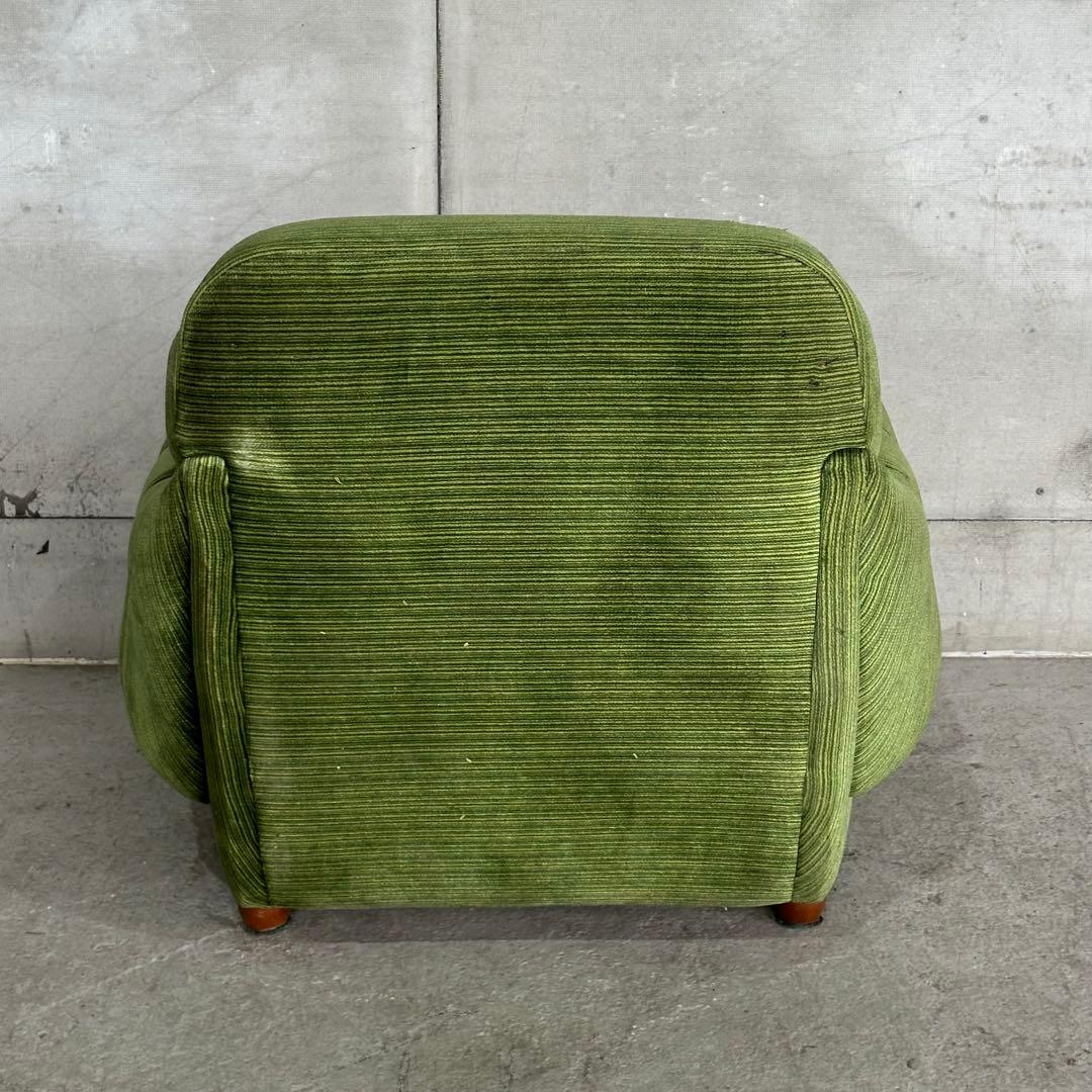 昭和レトロ ミッドセンチュリー グリーン 1人掛けソファ木肘 ヴィンテージ 国産