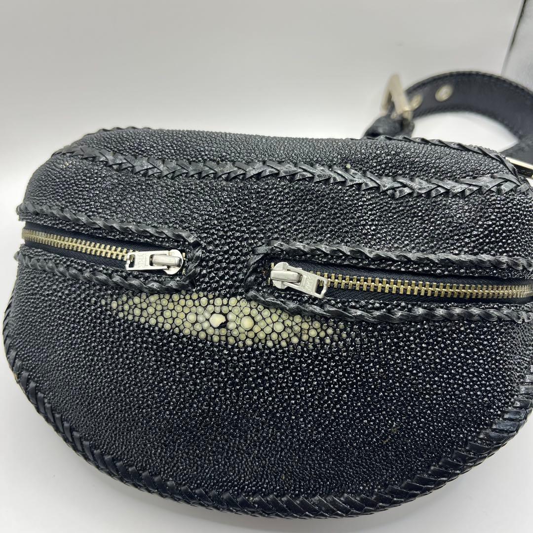 【希少】エイ革 スティングレイ レザー ボディバッグ ウエストポーチ ブラック