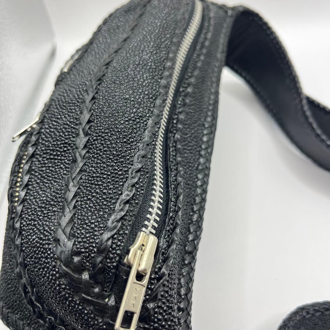 【希少】エイ革 スティングレイ レザー ボディバッグ ウエストポーチ ブラック