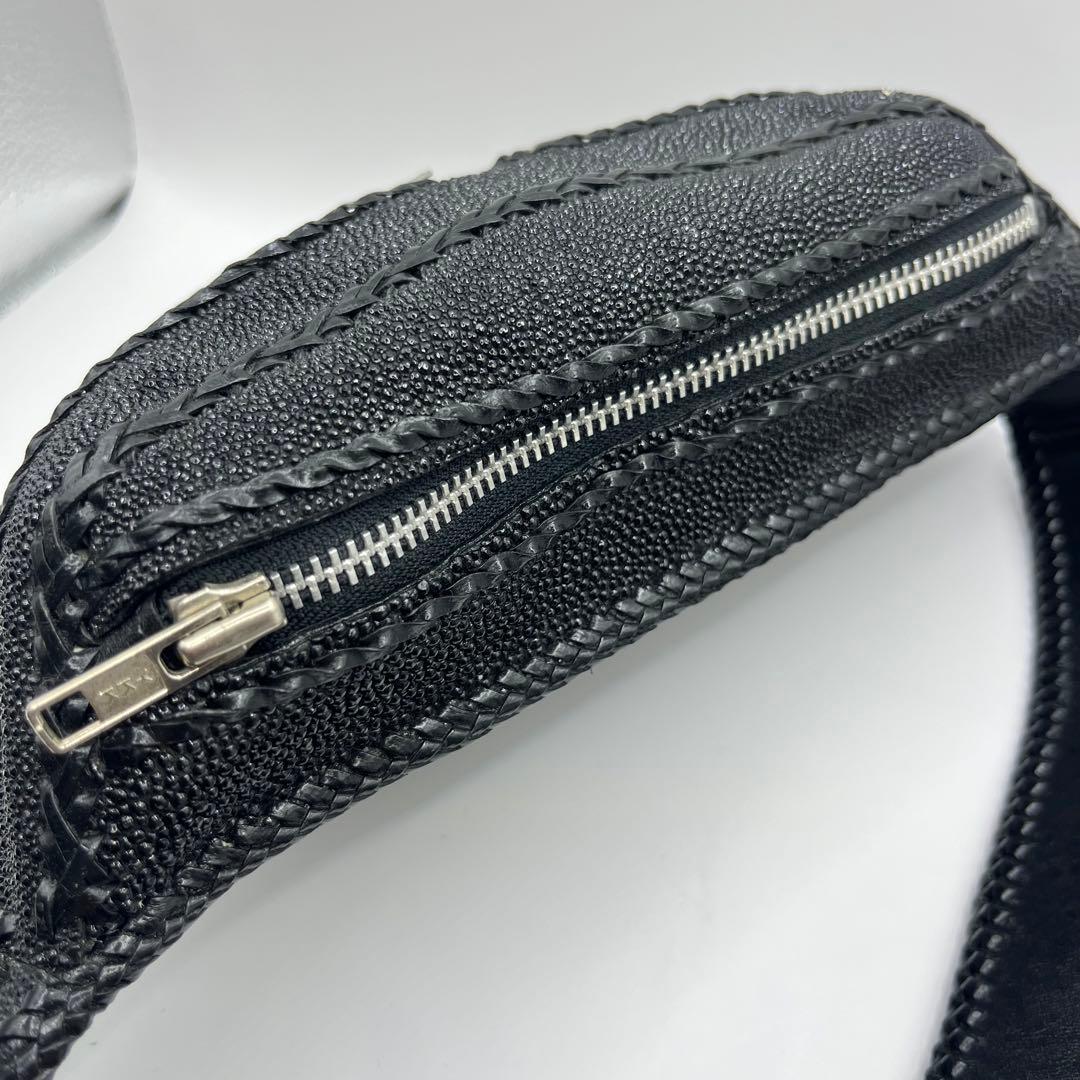 【希少】エイ革 スティングレイ レザー ボディバッグ ウエストポーチ ブラック