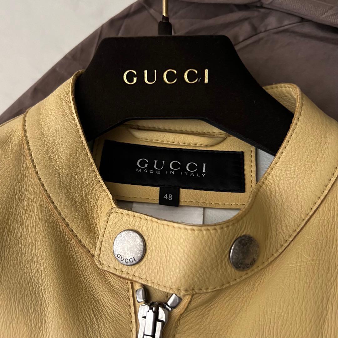 ほぼ未使用 グッチ シングル ライダース レザージャケット 牛革 バイカラー L