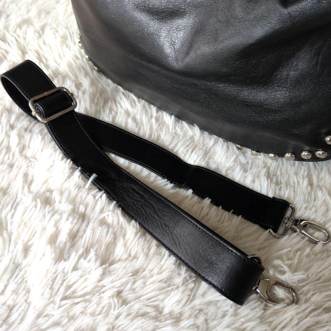 【新品】イタリア製本革スタッズバック レザーブラック2wayバッグ