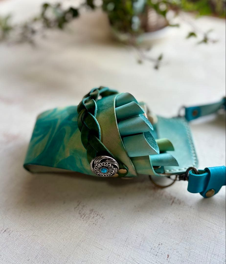 手染めターコイズマーブルのシザーケース