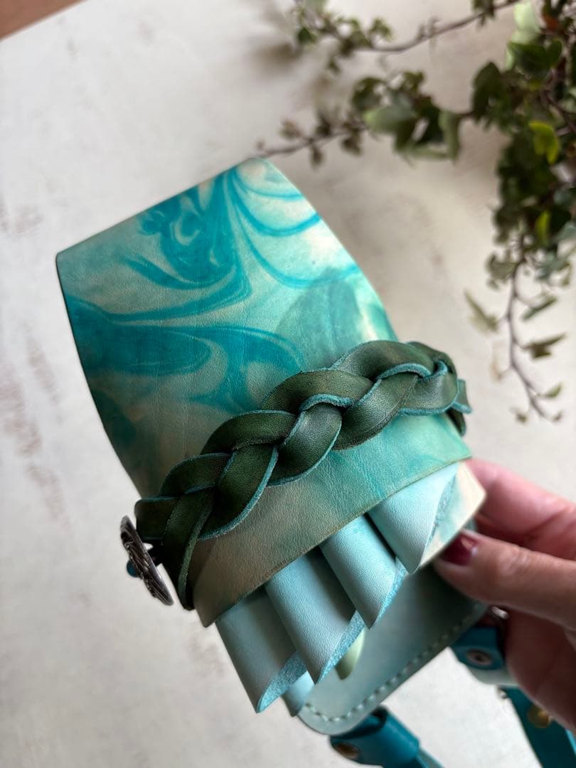 手染めターコイズマーブルのシザーケース