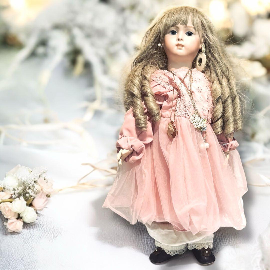 ビスクドール ロングフェイス ジュモー 作家様 ワンピース ドレス ボネ アクセ