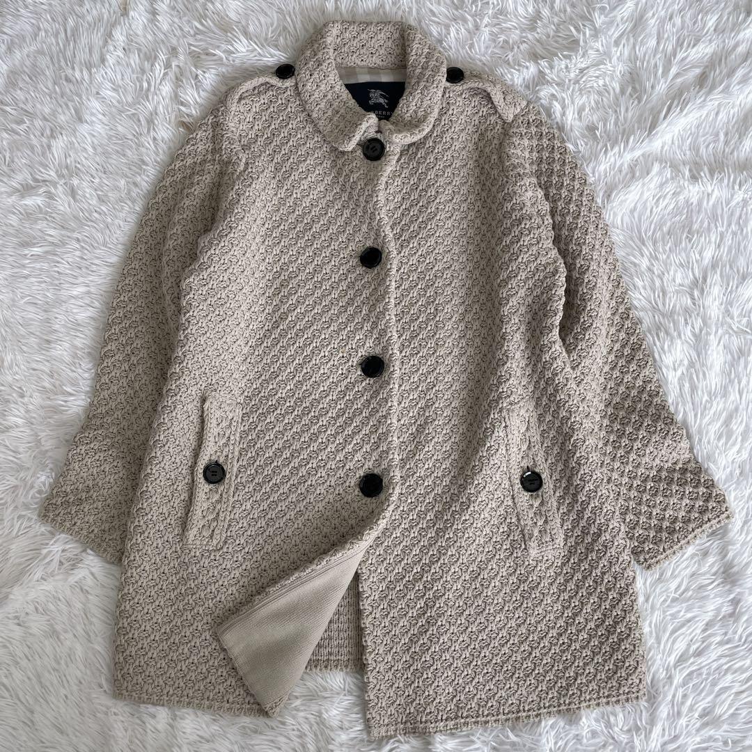 バーバリーロンドン ノバチェック ニットコート ロゴボタン