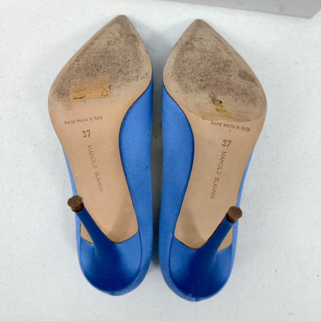 美品 付属品 MANOLO BLAHNIK ハンギシ ビジュー サテン パンプス