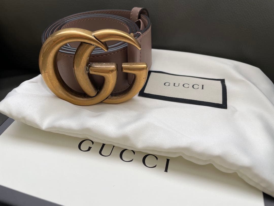 美品 GUCCI グッチGGロゴ ワイドベルト ブラウン 保存袋付き