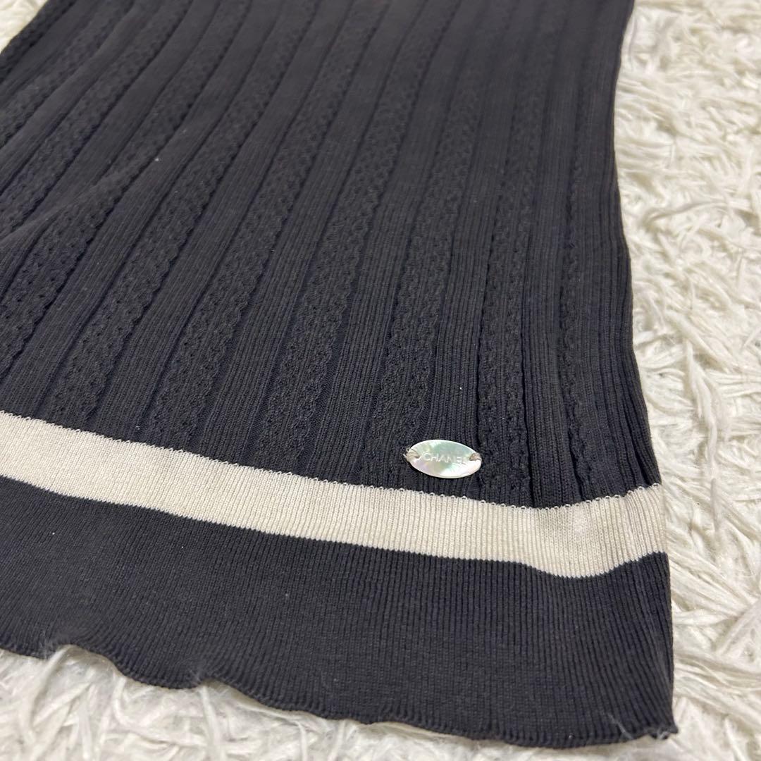 CHANEL シェルロゴプレート リボン 襟付き リブニットキャミソール シルク