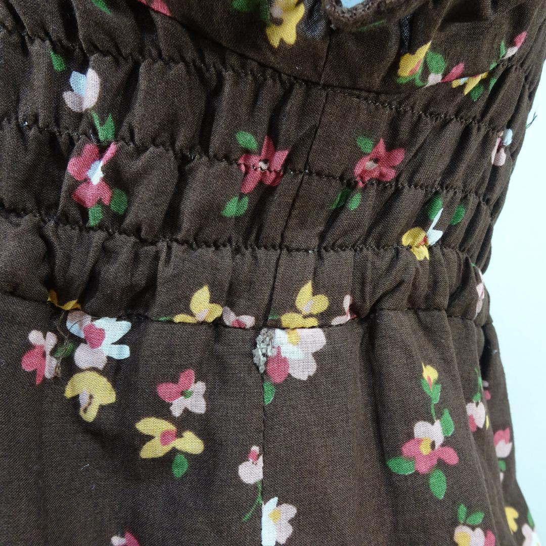 LIZLISA ワンピース 花柄 チェック柄 半袖 ブラウン フェアリーグランジ