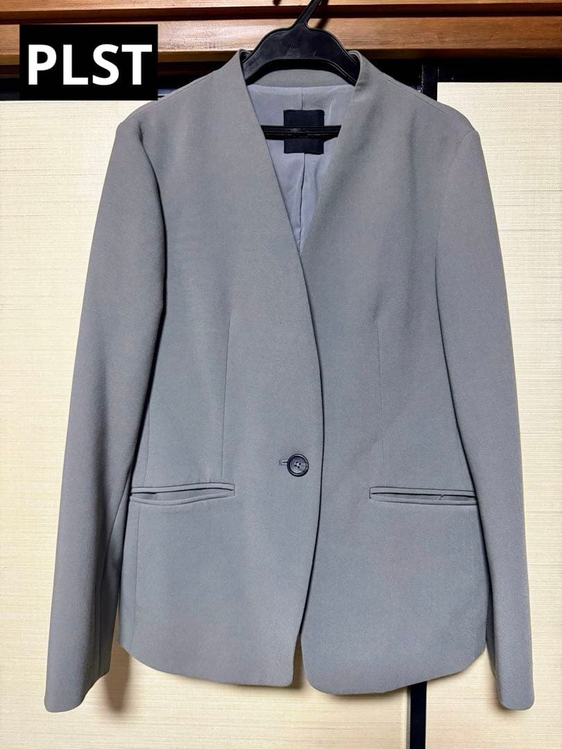 【PLSTプラステ】スーツ上下セットグレー ジャケット＆タックパンツ