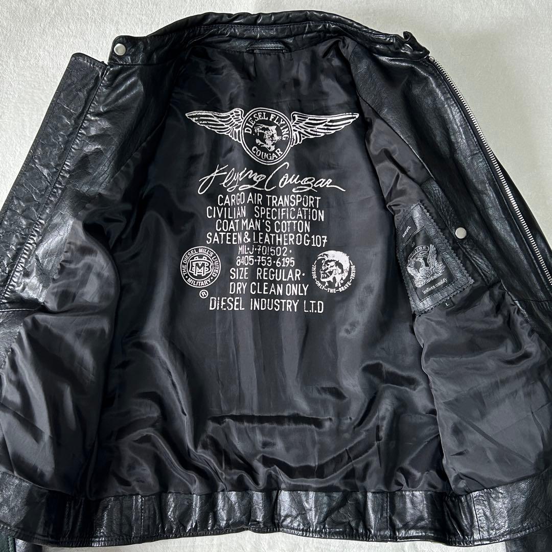 美品ディーゼル レザー シングルライダース ジャケット L レーシング 革ジャン