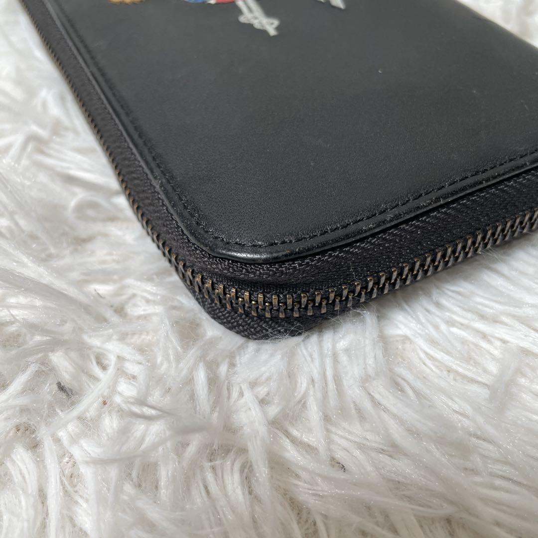 美品　ポロラルフローレン　ラウンドファスナー　長財布　レザー　ポロベア　スキー