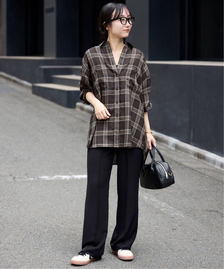 イエナ　ビエラチェックルーズシャツ　ブラウン