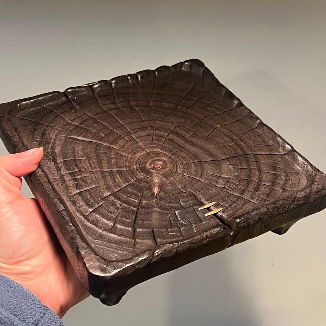 卓 花台 木製 香炉台 根卓 盆栽台 置物 クスノキ20.5*20.5**6cm