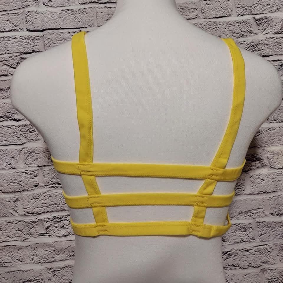 後ろ美人 お洒落 スポーツブラ ブラトップ 格子 ダンス ヨガ 衣装 黄色 F