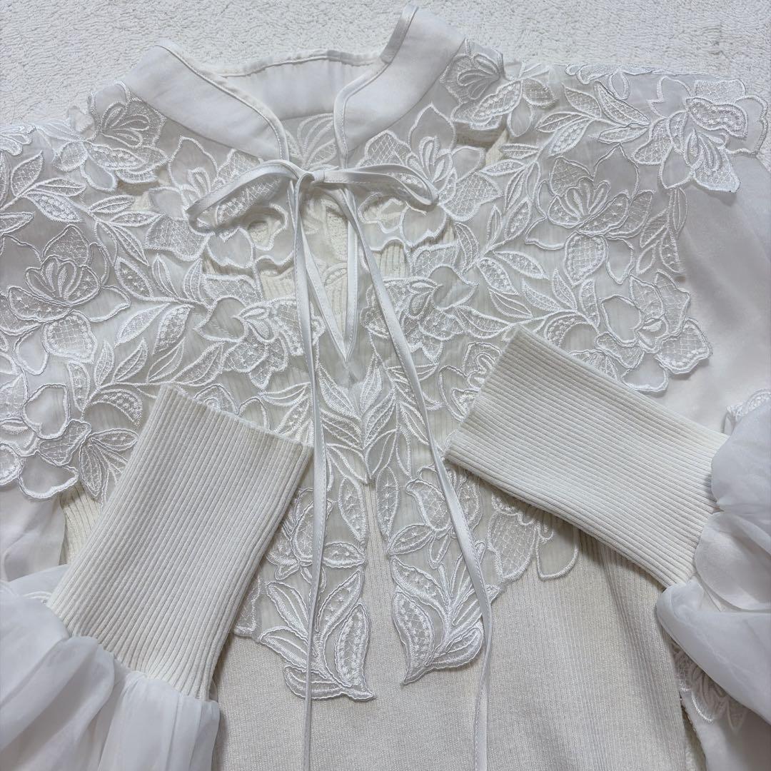 美品 SNIDEL スナイデル レースカラーニットプルオーバー