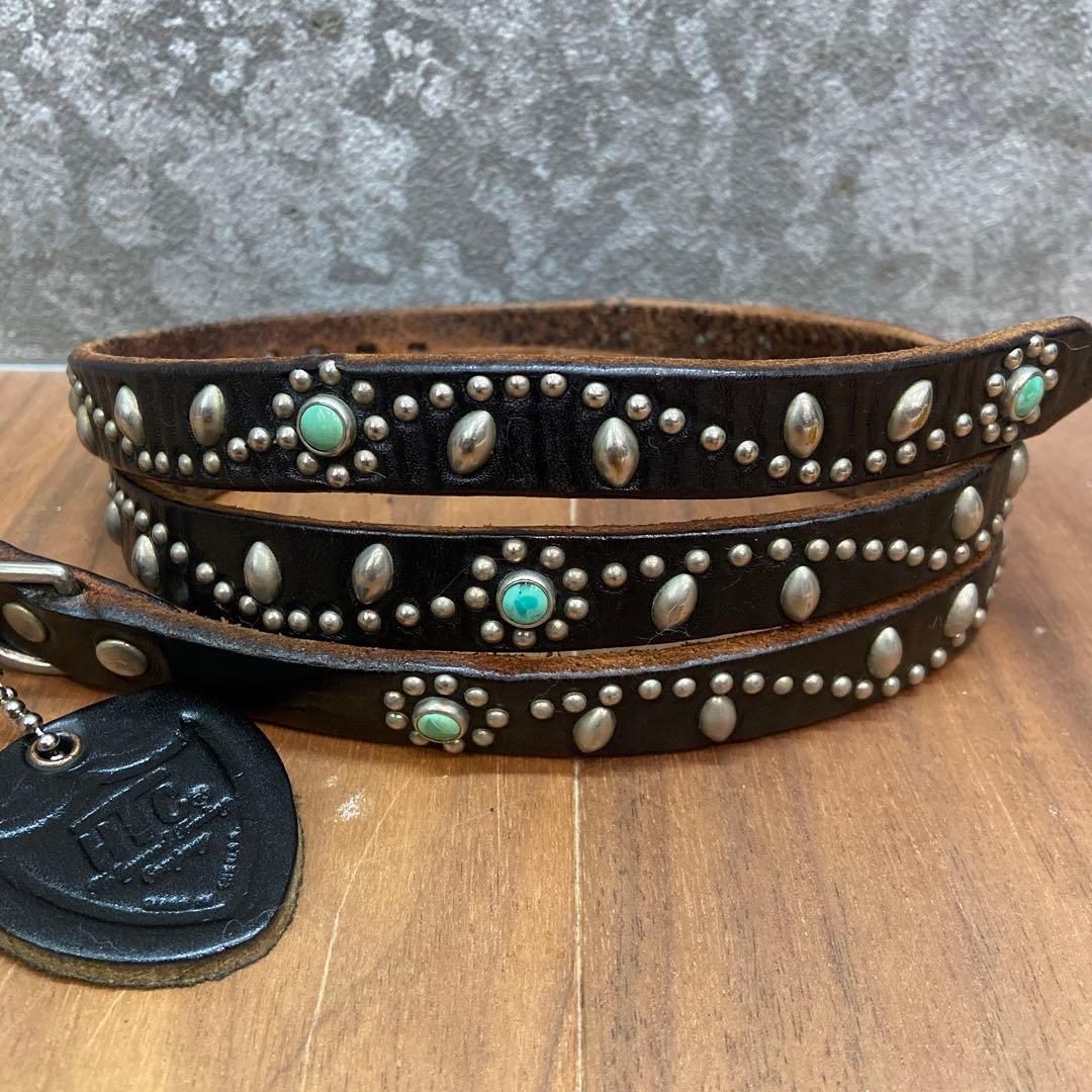 HTC フラワースタッズナローレザーベルト ターコイズ 32inch