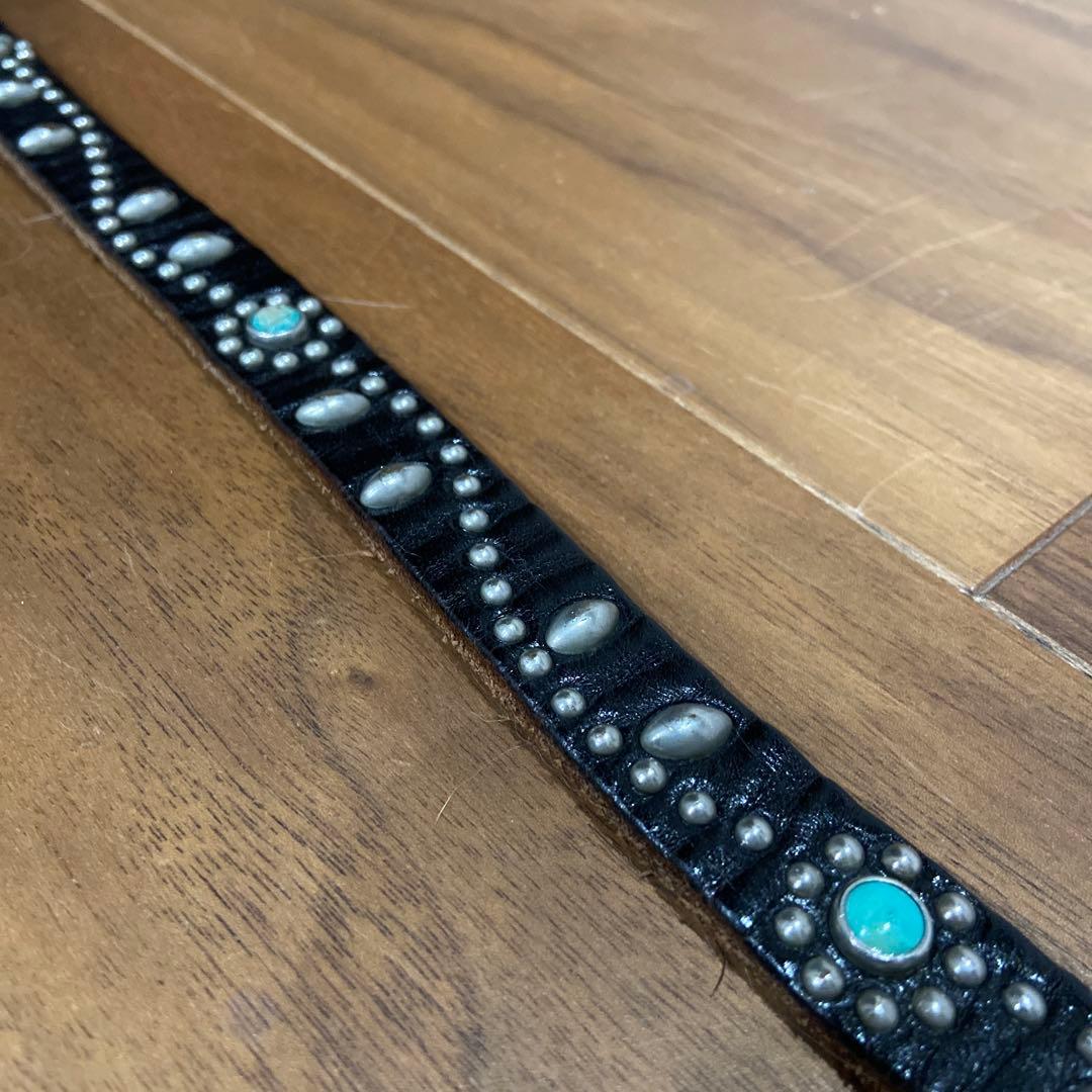 HTC フラワースタッズナローレザーベルト ターコイズ 32inch