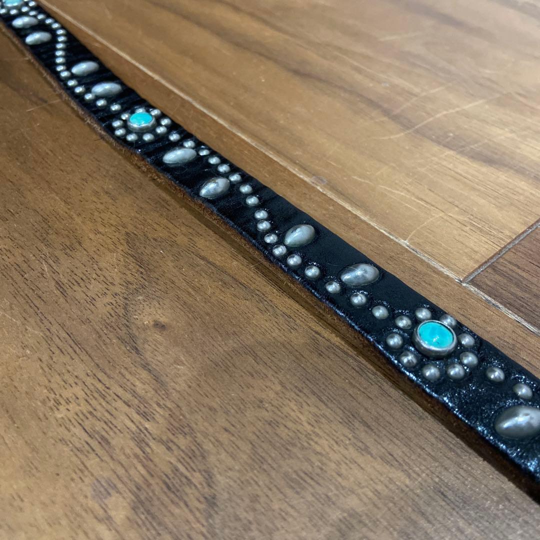 HTC フラワースタッズナローレザーベルト ターコイズ 32inch