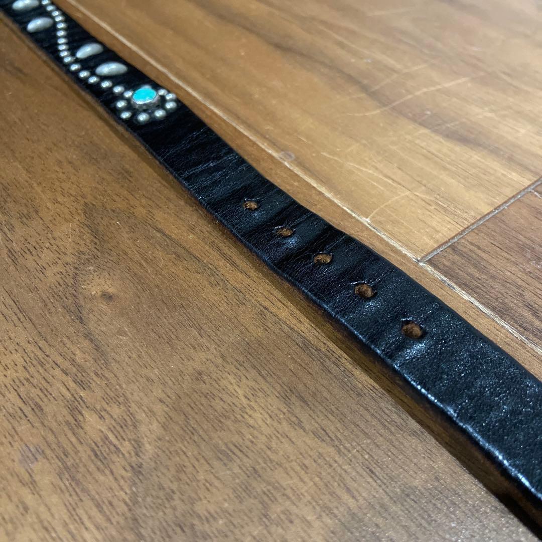 HTC フラワースタッズナローレザーベルト ターコイズ 32inch