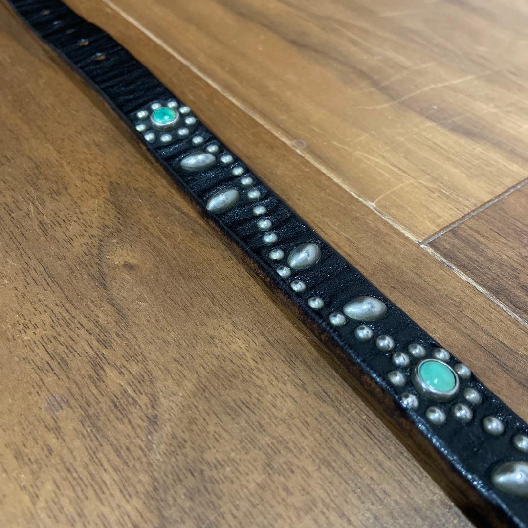 HTC フラワースタッズナローレザーベルト ターコイズ 32inch