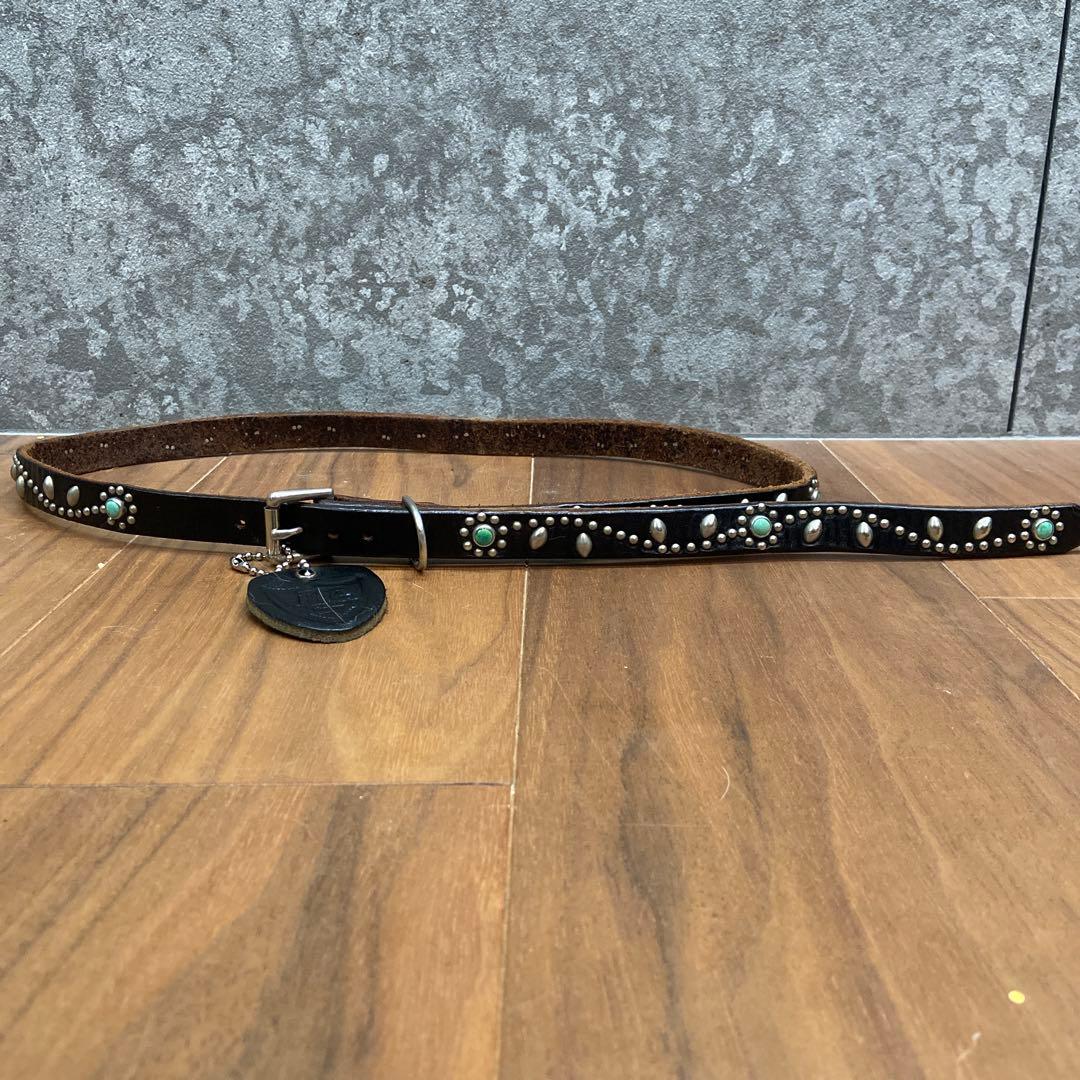 HTC フラワースタッズナローレザーベルト ターコイズ 32inch