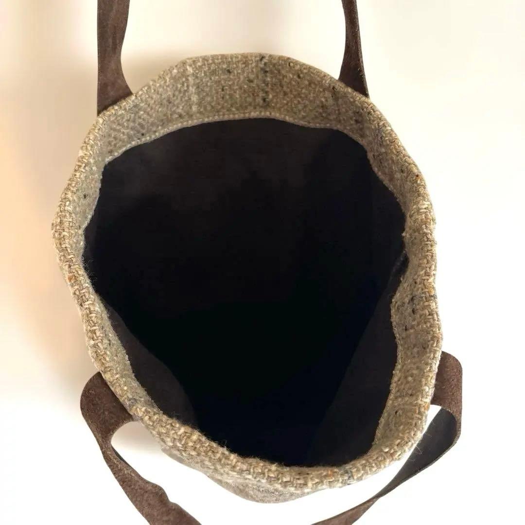 IL BISONTEイルビゾンテ ウール本革 チェックトートバッグ ベージュ