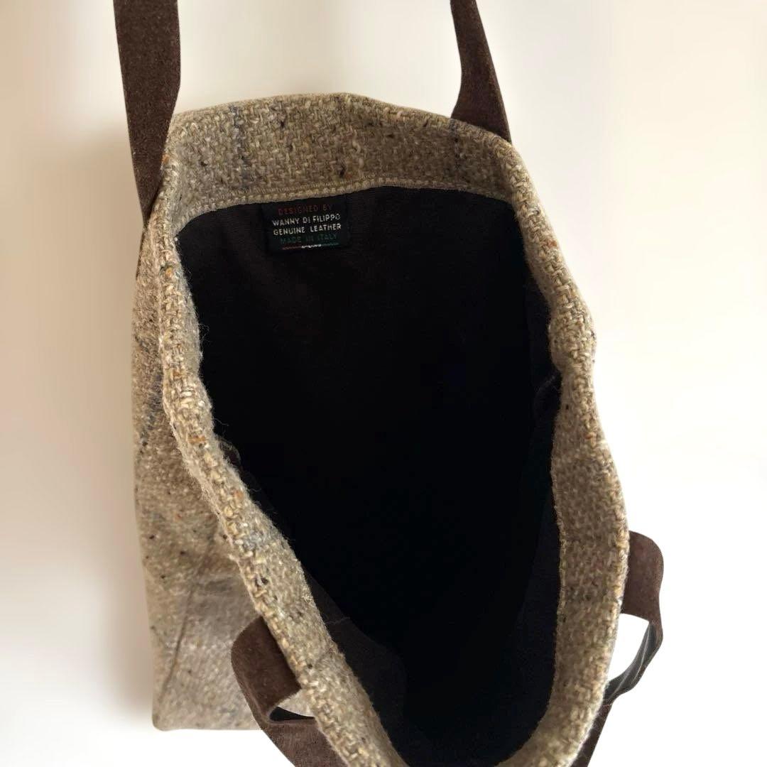 IL BISONTEイルビゾンテ ウール本革 チェックトートバッグ ベージュ