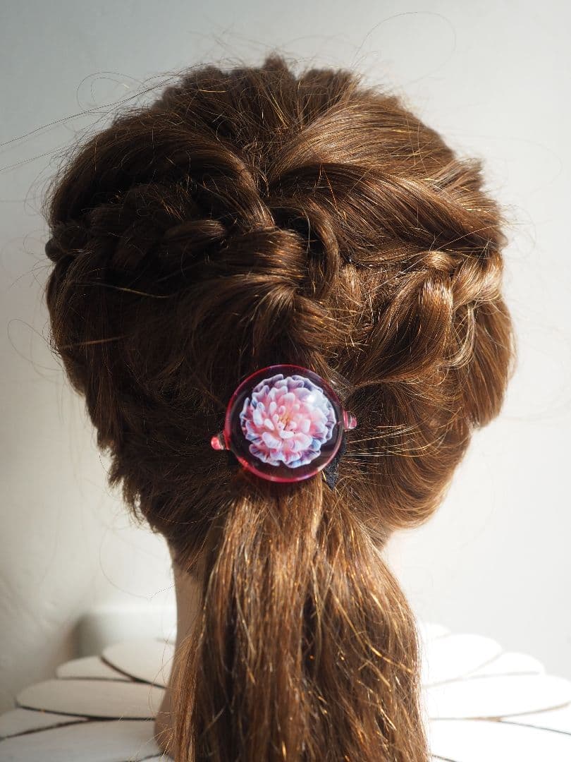 ꫛꫀꪝ硝子の髪飾り★ポンポネグラス★ヘアゴム 「想像の花」pink
