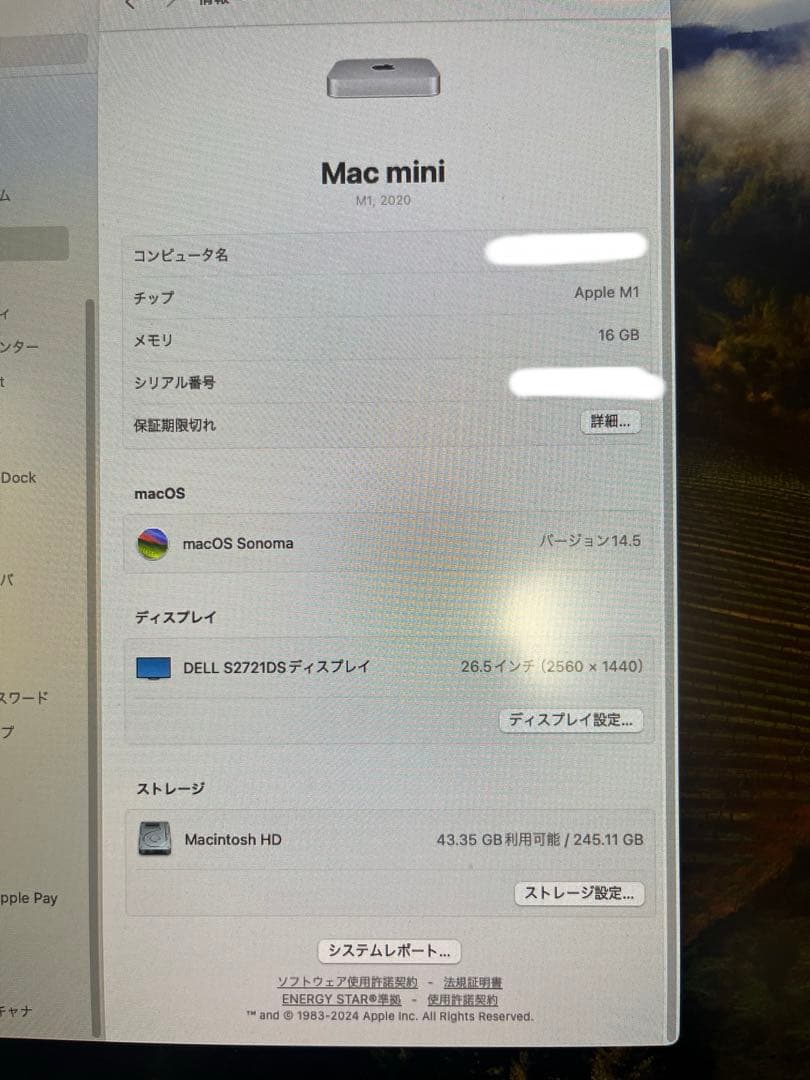 M1 Macmini メモリ16GB SSD256GB