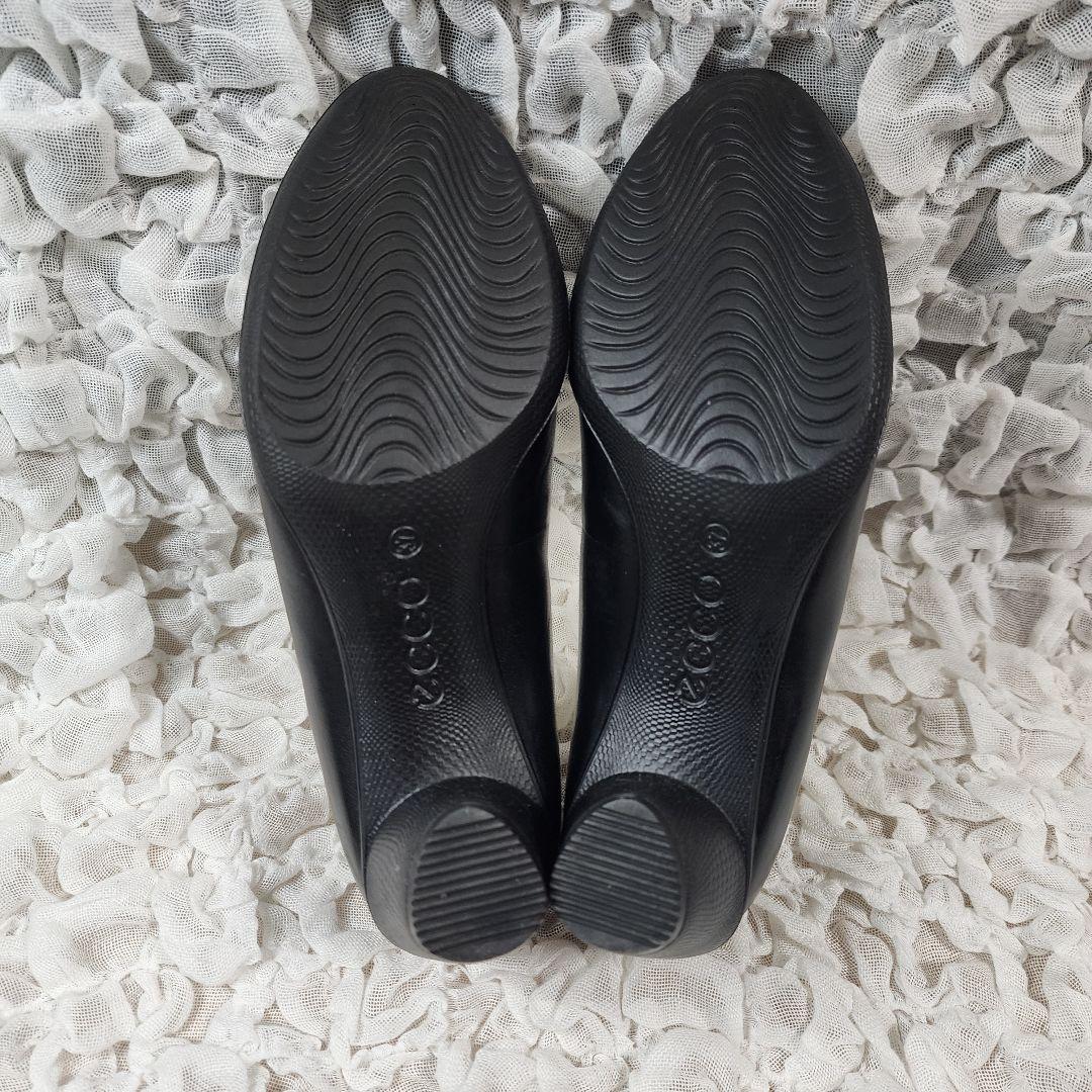 美品 エコー アーモンドトゥ レザー プレーン パンプス チャンキーヒール