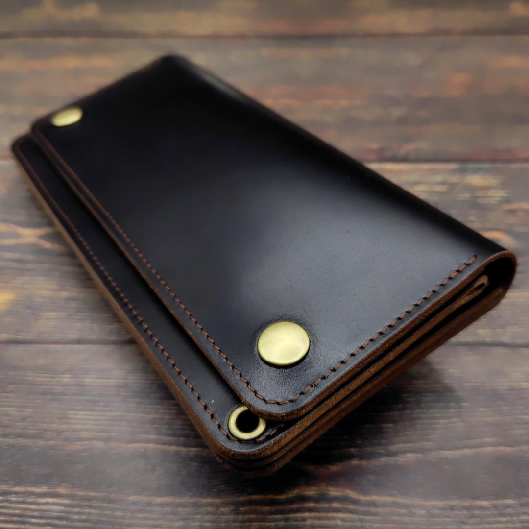 クロムエクセル ロングトラッカーウォレット ハンドメイド 本革 茶芯ブラック