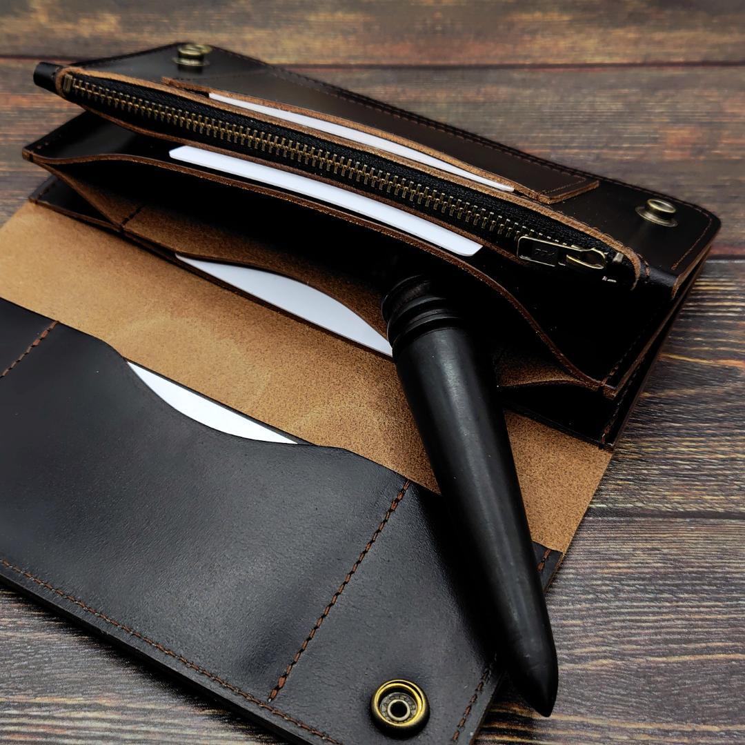 クロムエクセル ロングトラッカーウォレット ハンドメイド 本革 茶芯ブラック