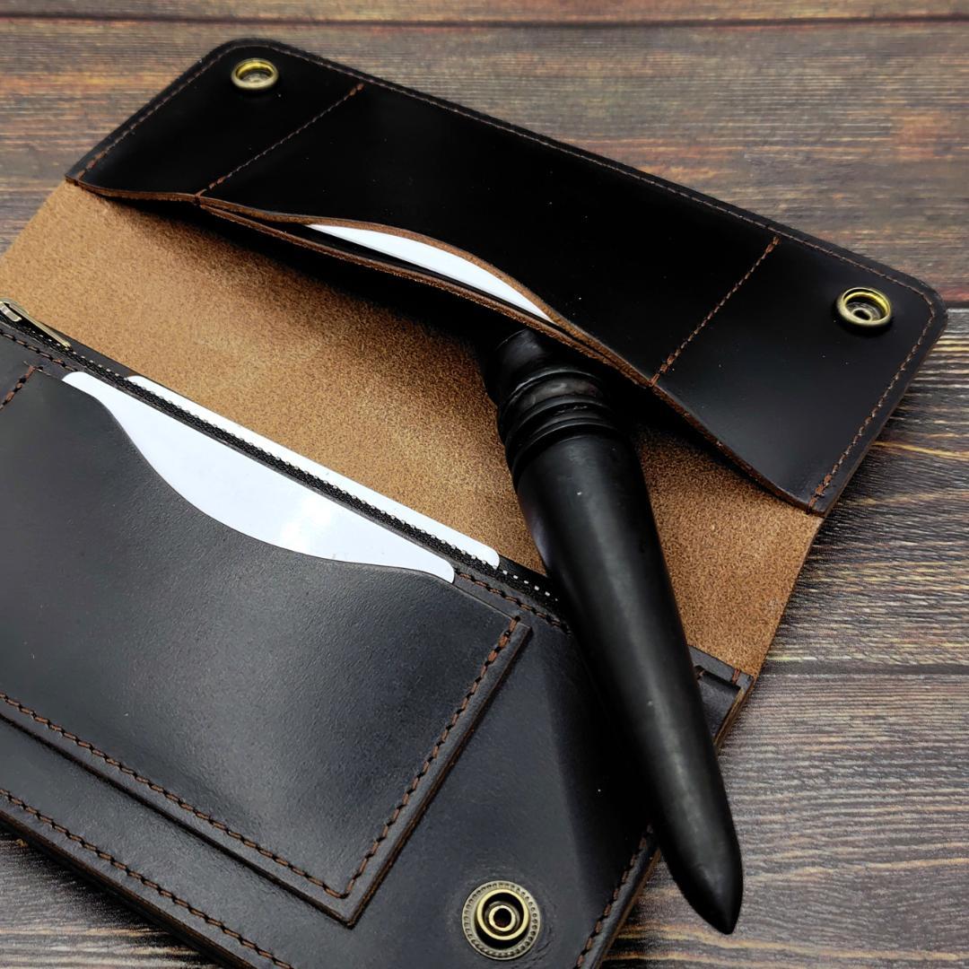 クロムエクセル ロングトラッカーウォレット ハンドメイド 本革 茶芯ブラック