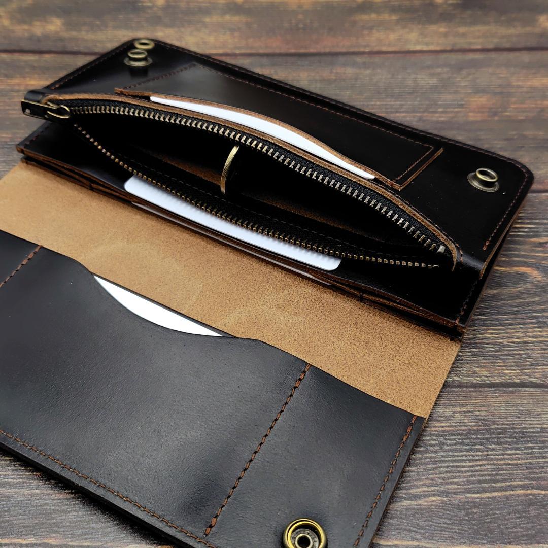 クロムエクセル ロングトラッカーウォレット ハンドメイド 本革 茶芯ブラック