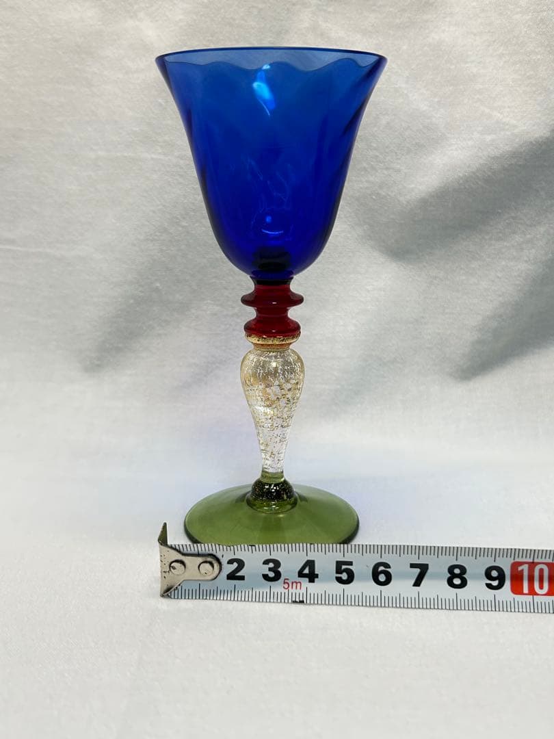 ベネチアングラス青色ガラス ワイングラス 約14cm ヴィンテージ未使用品