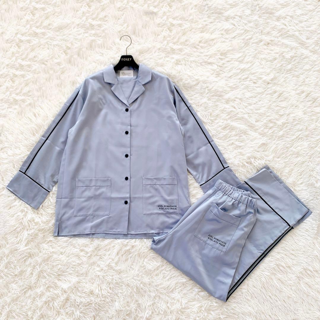 ジェラートピケ　ルームウェア　フリー　カシミヤ混　長袖　サテン　パジャマ　セット